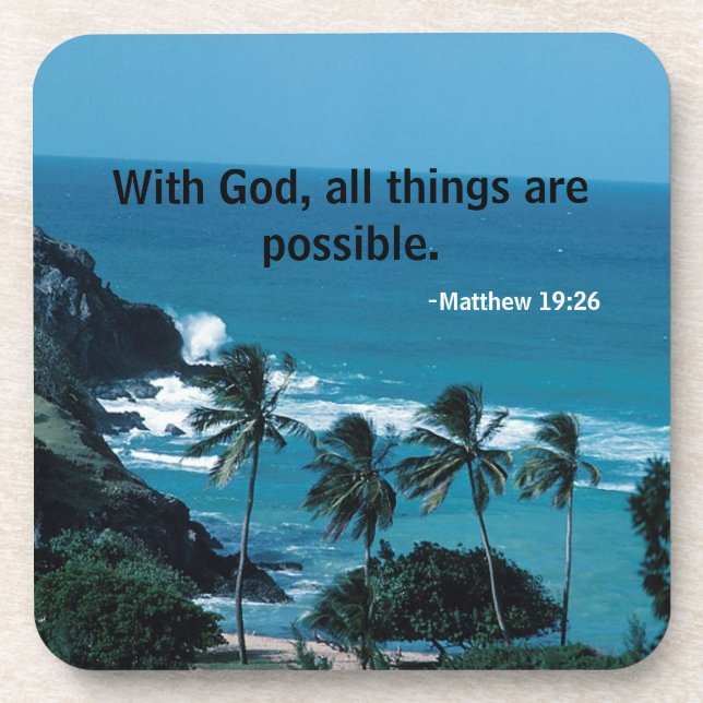 With God all things are possible Bible Quote Coaster (Front)