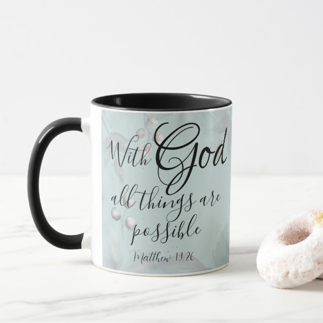 With God All Things Are Possible Blue Green Floral Mug (With Donut)