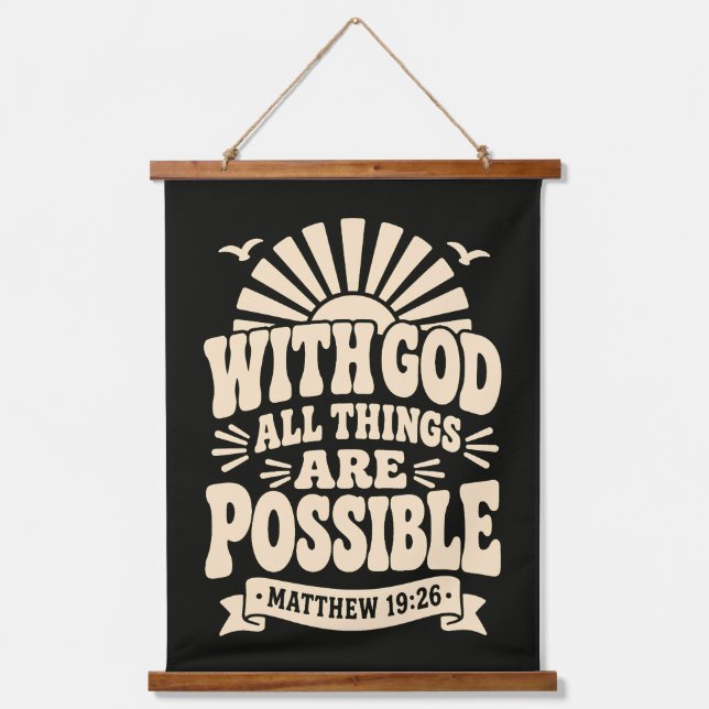 With God All Things Are Possible Groovy Sunrise Hanging Tapestry (Front)