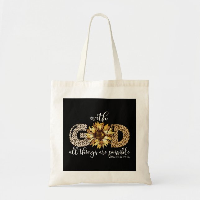 With God All Things Are Possible Leopard Sunflower Tote Bag (Front)
