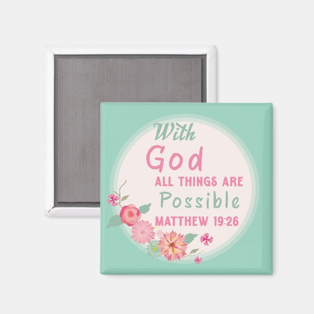 With God All Things Are Possible (Light Teal) Magnet (Front/Back)