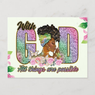 With God all things are possible, melanin, sista,  Holiday Postcard