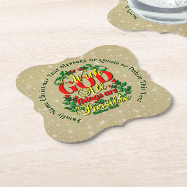 With God All Things Possible Bible Quote Paper Coaster (Angled)