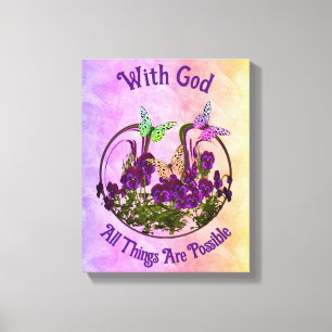 With God Butterfly Flower Art Inspirational  Canvas Print