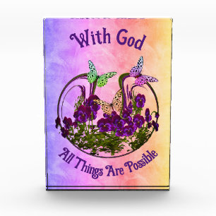 With God Butterfly Flower Art Inspirational  Photo Block