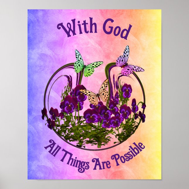 With God Butterfly Flower Art Inspirational  Poster (Front)