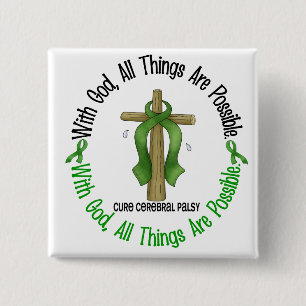 WITH GOD CROSS Cerebral Palsy T-Shirts & Gifts 15 Cm Square Badge