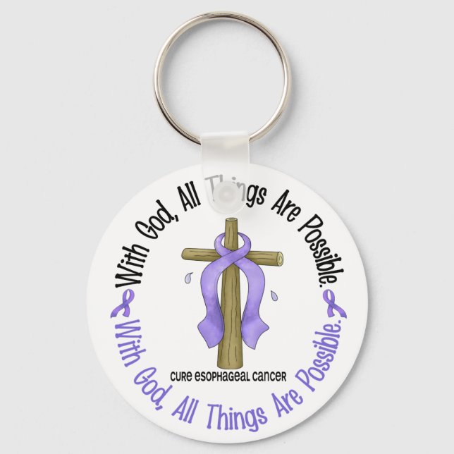 WITH GOD CROSS Oesophageal Cancer T-Shirts & Gifts Key Ring (Front)