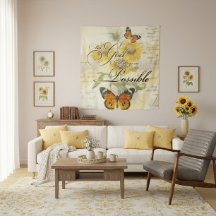 With God Sunflowers and butterfly   Tapestry