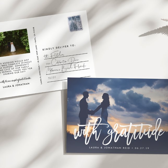 With Gratitude | Wedding Photo Thank You Postcard (Creator Uploaded)