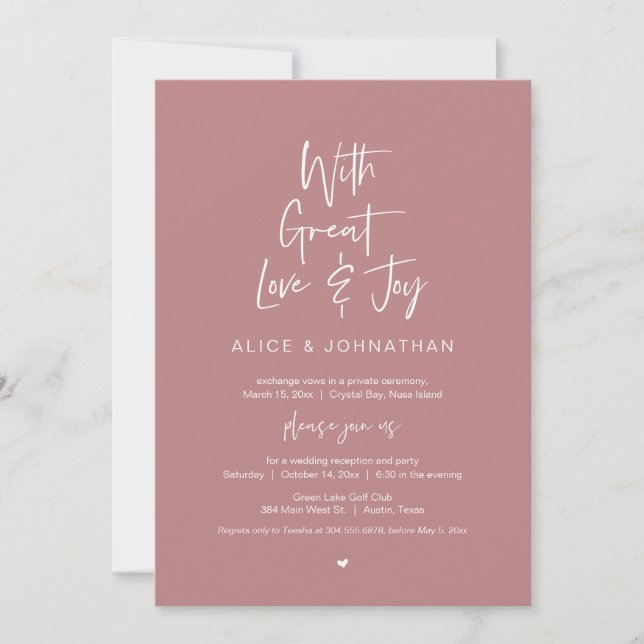 With Great Love and Joy, Wedding Elopement Dinner Invitation (Front)