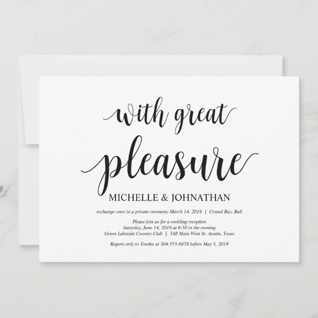 With great pleasure, Wedding Elopement Invites (Front)