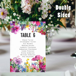 With Guest list 2 sided Meadow Blooms Table Number