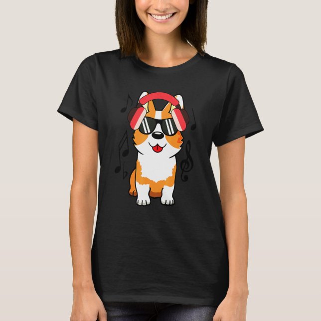 With Headphone Corgi T-Shirt (Front)