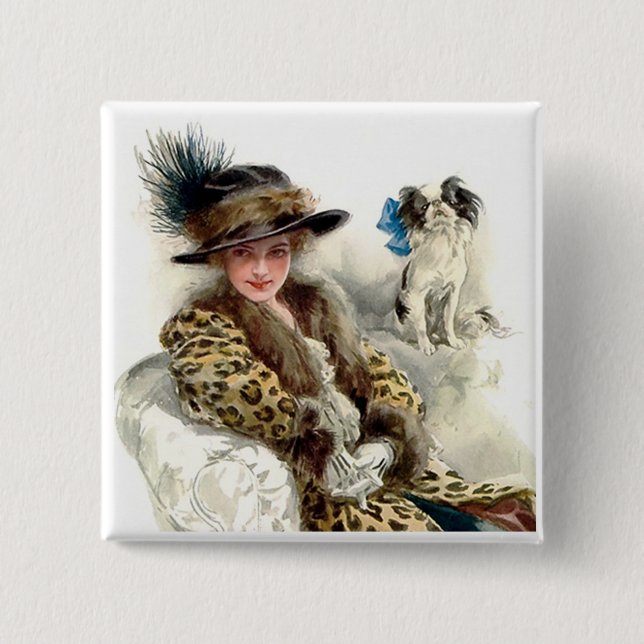 With Her Dog 2 15 Cm Square Badge (Front)