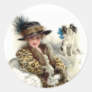 With Her Dog 2 Classic Round Sticker