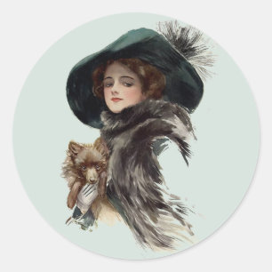 With Her Dog Classic Round Sticker