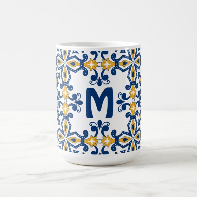 With initial 💛 💙blue and yellow Azulejos Coffee Mug (Center)
