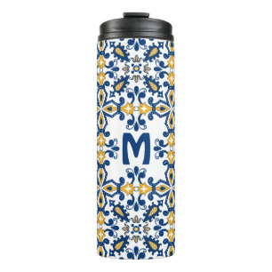 With initial 💛 💙blue and yellow Azulejos Thermal Tumbler