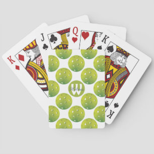 With initial / name Lime green pickleballs pattern Playing Cards