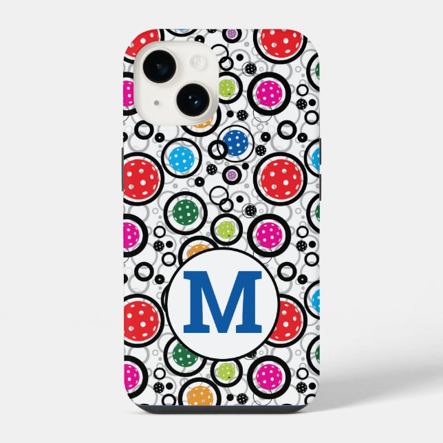 With initial Pattern with Pickleballs iPhone 14 Case (Back)