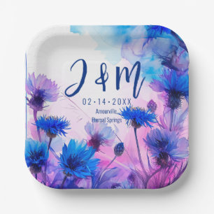 💍 With initials Cornflowers and Lavender Elegance Paper Plate