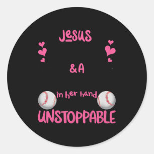 With Jesus In Her Heart And A Softball She Is Unst Classic Round Sticker