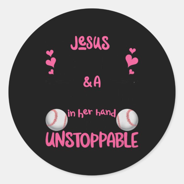 With Jesus In Her Heart And A Softball She Is Unst Classic Round Sticker (Front)