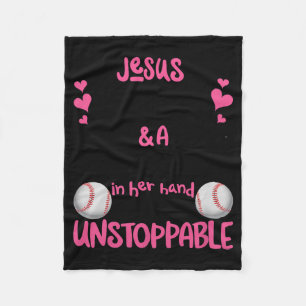 With Jesus In Her Heart And A Softball She Is Unst Fleece Blanket