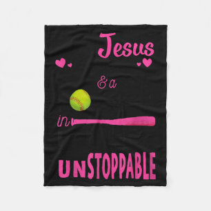 With Jesus In Her Heart And A Softball She Is Unst Fleece Blanket