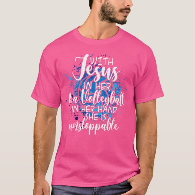 With Jesus In Her Heart Christian Volleyball T-Shirt (Front)