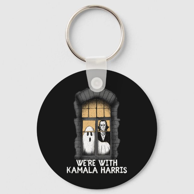 With Kamala Harris Funny Halloween Election Scary  Key Ring (Front)