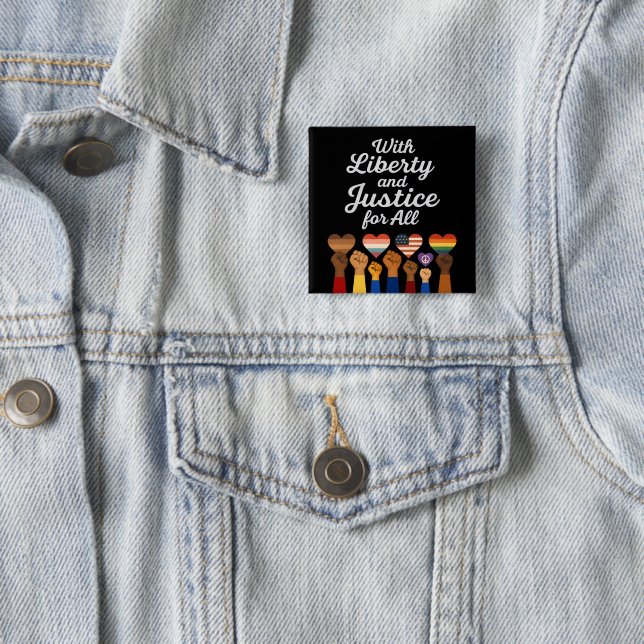 With Liberty and Justice for All Protest Freedom 15 Cm Square Badge (In Situ)