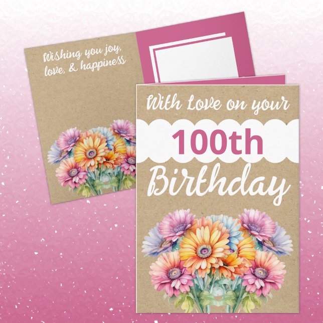 With love 100th birthday gerbera flowers pink card (Creator Uploaded)