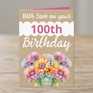 With love 100th birthday gerbera flowers pink card