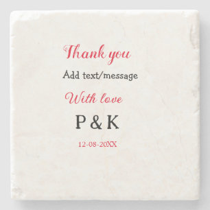With love add couple name letter thank you add dat stone coaster
