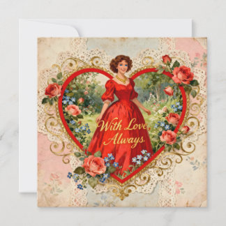 With Love Always Vintage Lady with Floral Heart Card