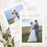 With Love and Gratitude, Elegant Photo Wedding Tha Thank You Card<br><div class="desc">Thank your guests with this elegant Wedding photo thank you card with phrase "Love and Gratitude" in delicate modern hand written calligraphy in faux gold foil. Design with two photo templates one in the front and one in the back. Ability to add on the back a "printed" message - OR...</div>
