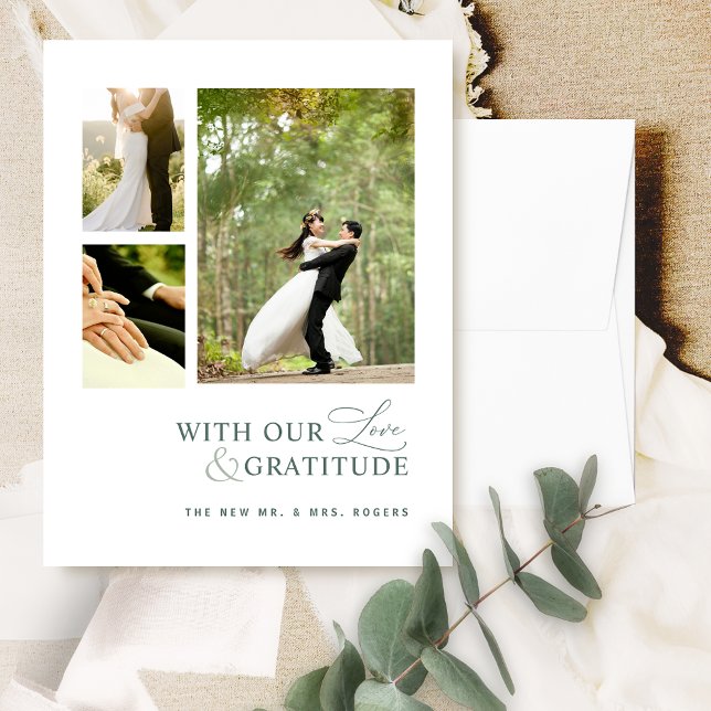 With Love and Gratitude Photo, Green Wedding Thank You Card (Creator Uploaded)