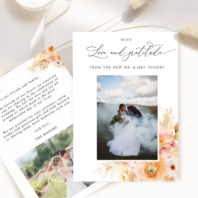 With Love and Gratitude, Photo Peach Blush Wedding Thank You Card (Creator Uploaded)