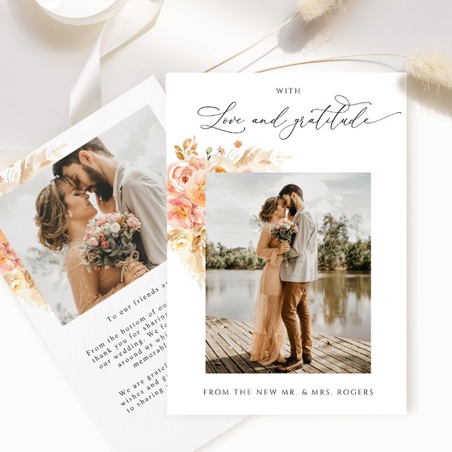 With Love and Gratitude, Photo Peach Wedding Thank You Card (Creator Uploaded)