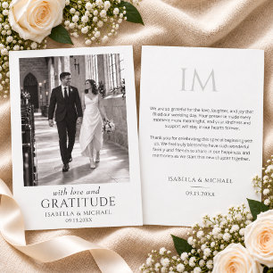 With Love and Gratitude Wedding Monogram Photo Thank You Card