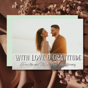 With Love and Gratitude Wedding Photo Sage Green Thank You Card