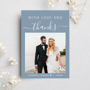 With Love And Thanks Photo Dusty Blue Wedding Thank You Card
