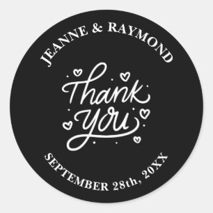 With Love Black Wedding Thank You Favour Classic Round Sticker