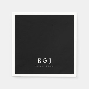 With Love Black & White Elegant Monogram Wedding Napkin