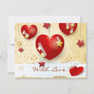 With Love, card with hanging hearts
