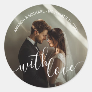 'With Love' Custom Photo Wedding Favour Classic Round Sticker