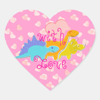 With Love Dinosaurs Hearts Pattern Heart Sticker