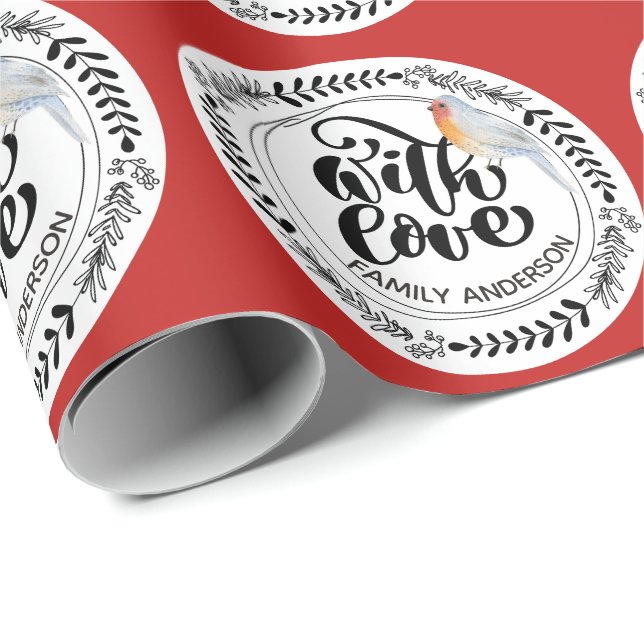 WITH LOVE Festive Winter Robin Personalised Wrapping Paper (Roll Corner)
